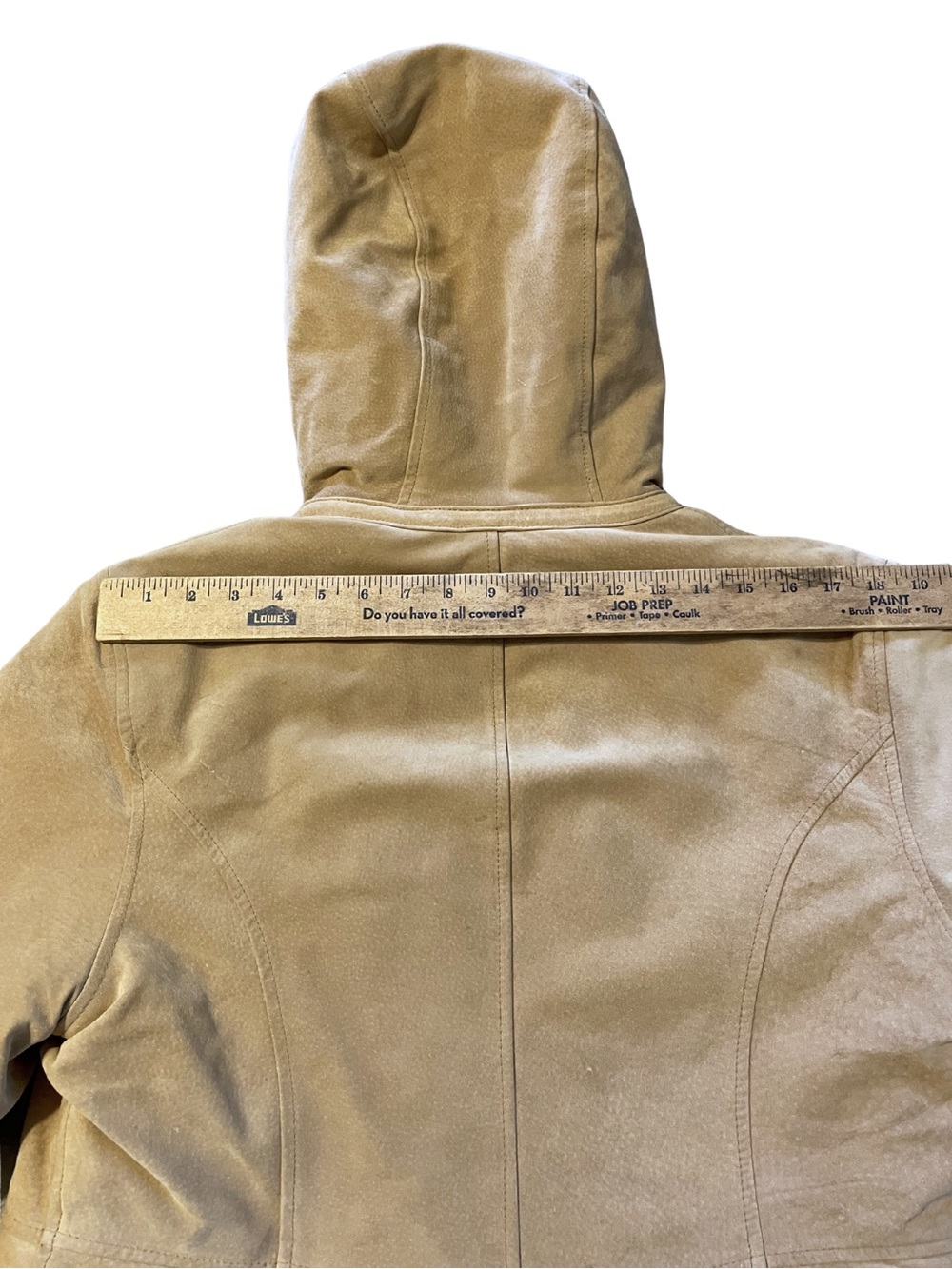 STEPHANIE ANDREWS Women's L Tan Suede Leather Hooded Faux Fur Shearling Jacket - Picture 15 of 15